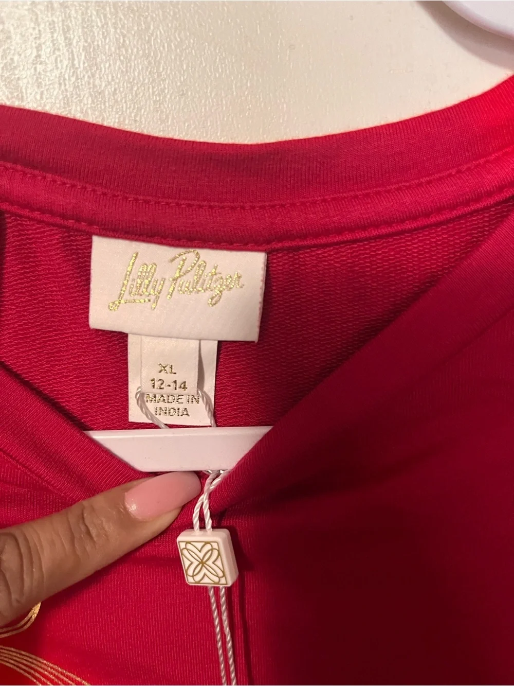 Lilly Pulitzer Girl Dress XL 12/14 Ballad Sweatshirt Red Bow Holiday Christmas